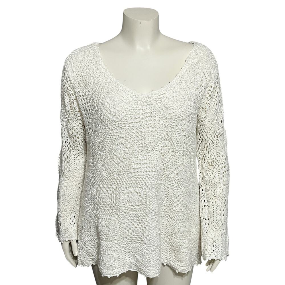 💫JL Studio Crochet Womens Cotton Boho Flared Sleeve Sweater Sz-Xtra Large